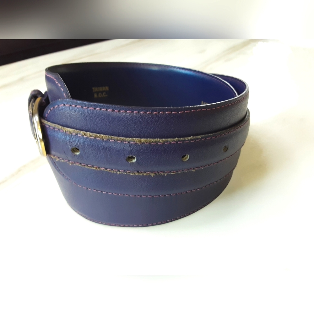 VTG R.O.C. PURPLE GENUINE LEATHER WAIST CLINCHER BELT M - Picture 4 of 6